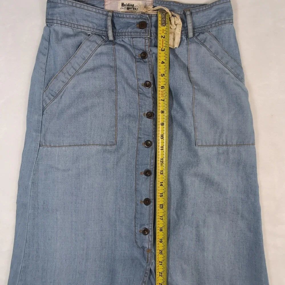 Holding Horses Denim Maxi Skirt Women 4 Slit Boho Western Grunge Y2K Jean A-Line - Picture 4 of 8